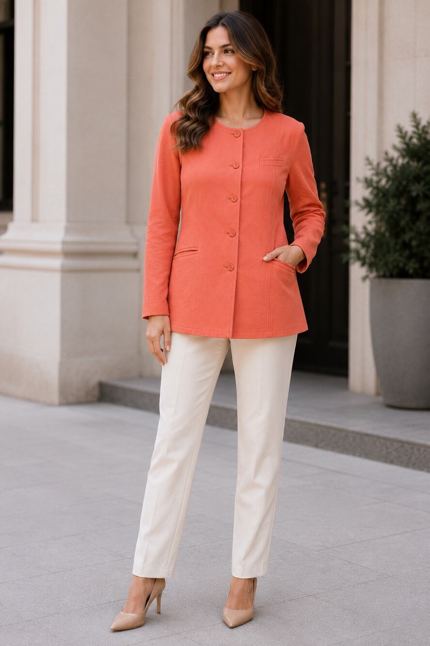 Vintage J Tiktiner France 2 Pc Coral Jacket & Top Suit Size 40 US 8 French Set